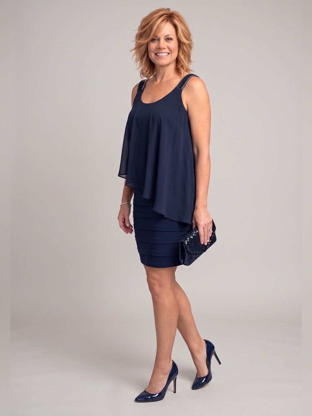 Enfocus Studio Navy Blue Pleated Dress Size 4